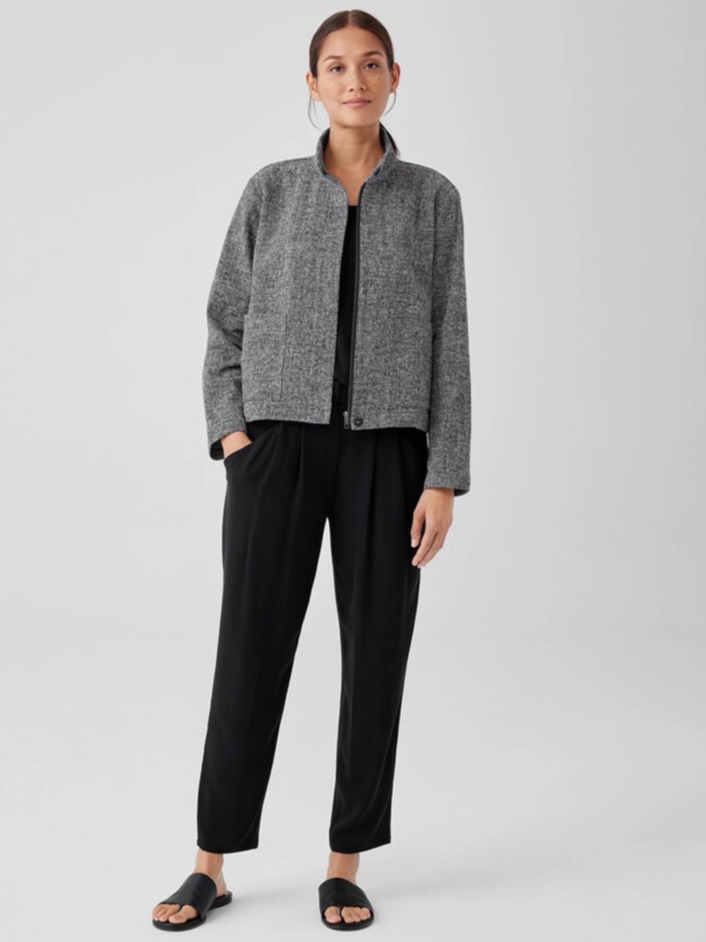 Eileen Fisher Stand Collar Organic Cotton Blazer L - Picture 3 of 12